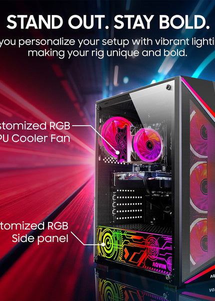 AQVIN AQ80 Gaming Desktop Computer PC Tower - Intel Core i7 - 8700 Processor Up to 4.60 GHz, GeForce GTX 1650/1660 | RTX 3050/4060/5060 Graphics Card, 32GB DDR4 RAM, 1TB SSD - 2TB SSD, Windows 11 Pro, Gaming Keyboard and Mouse