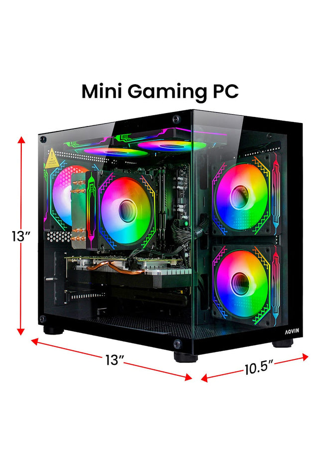 AQVIN NEON Windows 11 Pro Mini Gaming PC - NVIDIA Graphics GeForce RTX 3050 6GB GDDR6, Intel Core i7 - 8th Gen Up to 4.60 GHz Processor, 32GB DDR4 RAM, 1TB NVMe SSD - 2TB NVMe SSD, RGB Keyboard Mouse